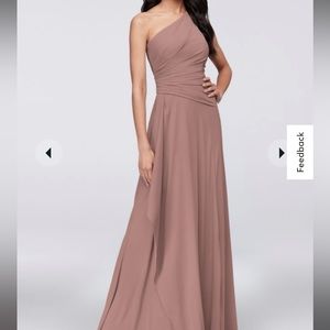 one-shoulder georgette cascade bridesmaid dress, size 0